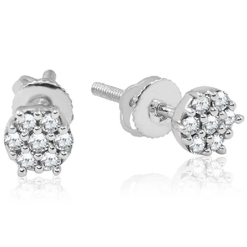 Chipped rim earrings-Pompeii3 10k White Gold 1/4 ct TDW Diamond Cluster Studs