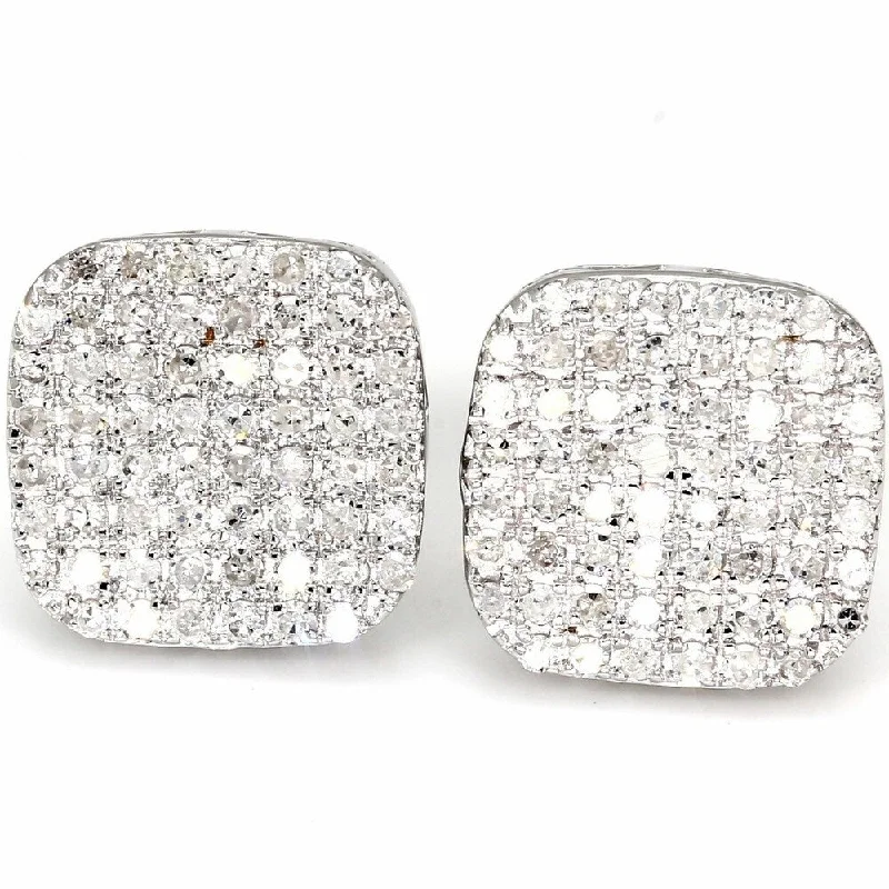 Woven cord earrings-Pompeii3 10k White Gold 3/4 ct TDW Diamond Cushion Shape Pave Studs Womens Earring