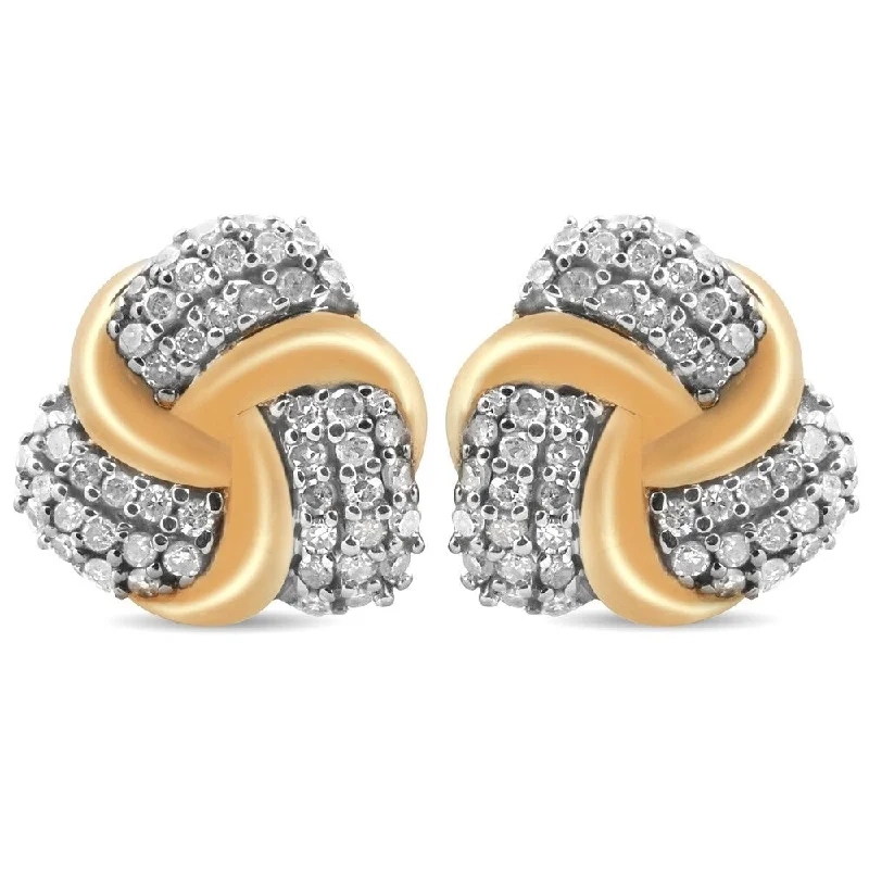 Lattice grid earrings-Pompeii3 10k White & Yellow Gold 1/3 ct TDW Pave Studs Womens Earrings