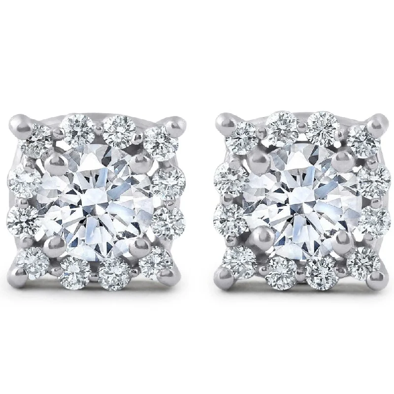 Woven cord earrings-Pompeii3 14k White Gold 1 3/8 ct TDW Cushion Halo Diamond Studs (F-G,VS)