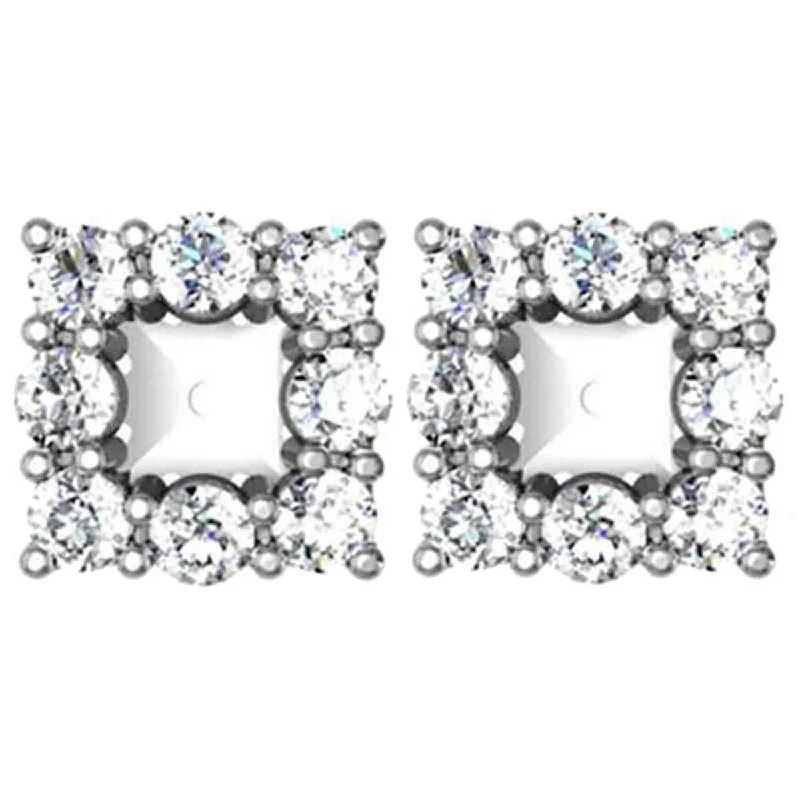 Cotton weave earrings-Pompeii3 14k White Gold 7/8 Ct TDW Diamond Stud Square Earring Jackets for Princess Cut Stones