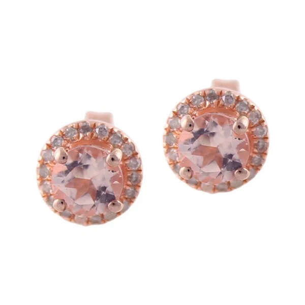 Root stem earrings-Rose Gold over Silver 1/6ct TDW Diamond and Morganite Stud Earrings