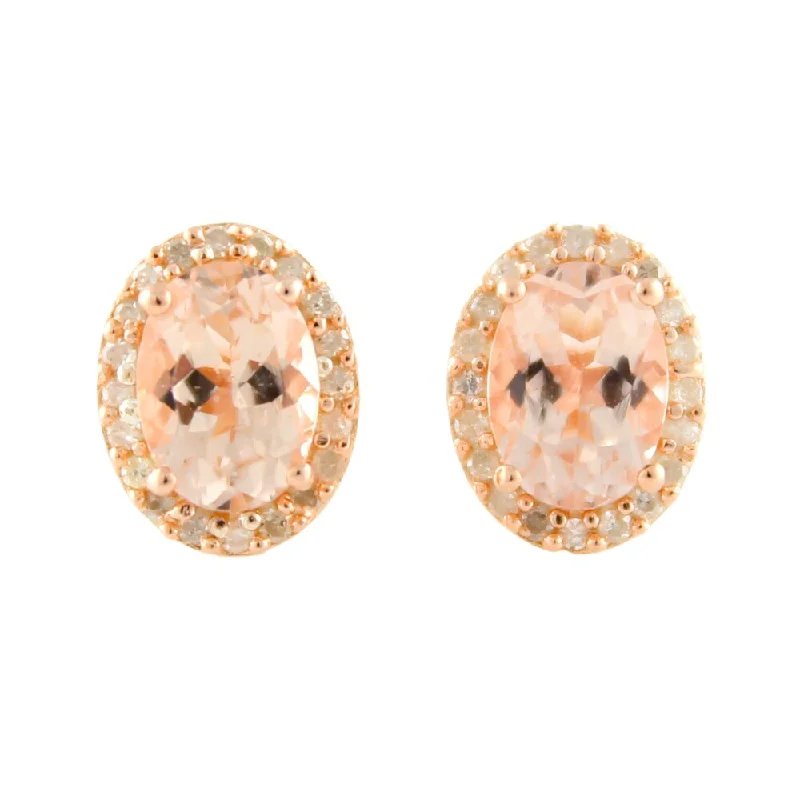 Steel toned earrings-Rose Gold over Silver Morganite and 1/6ct TDW Diamond Stud Earrings