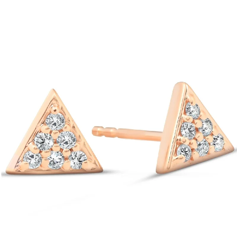 Streaked stone earrings-Rose Gold Triangle Pave 1/10Ct Diamond Spike Studs Womens Earrings