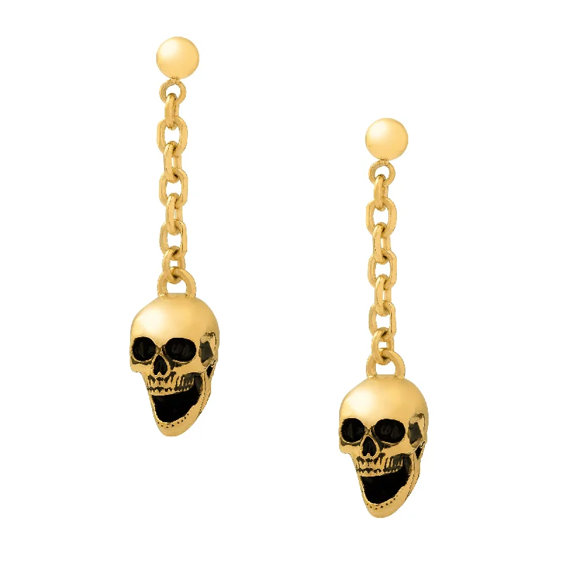 Offset gem earrings-Skull Drop Earrings (Gold)