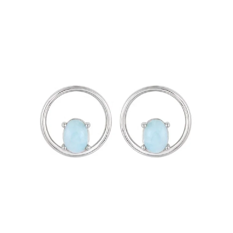 Brass cast earrings-Sky Blue Larimar & Sterling Silver Cutout Stud Earrings