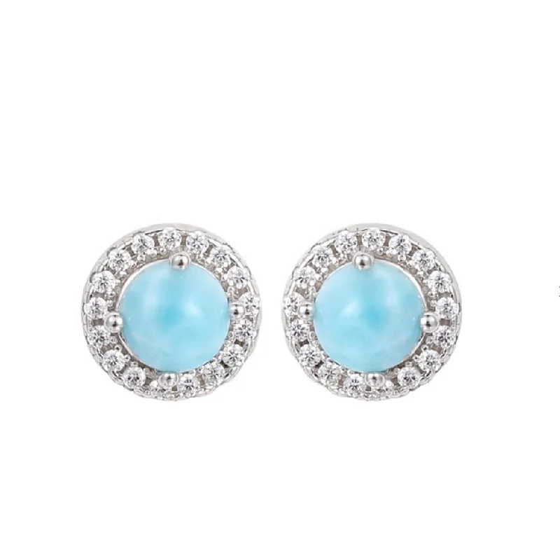 Chiseled cut earrings-Sky Blue Larimar & Sterling Silver Halo Stud Earrings