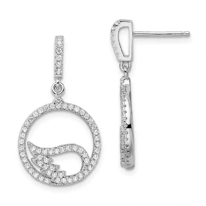 Spiral tendril earrings-Solid 925 Sterling Silver Round Cut Cubic Zirconia Wings Drop Earrings