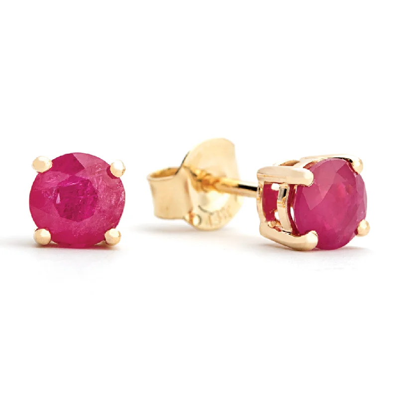 Linked stone earrings-Round Rubies Solitaire/Stud Earrings in 14K Yellow Gold (1.00ctw)