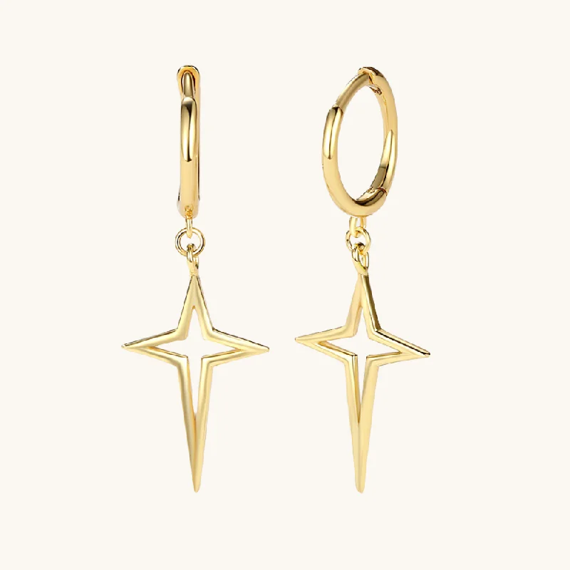 Charred timber earrings-Star Drop Charm Mini Hoops