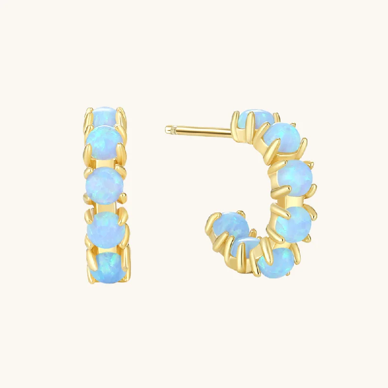 Nebula shine earrings-Blue Mini Opal Hoops