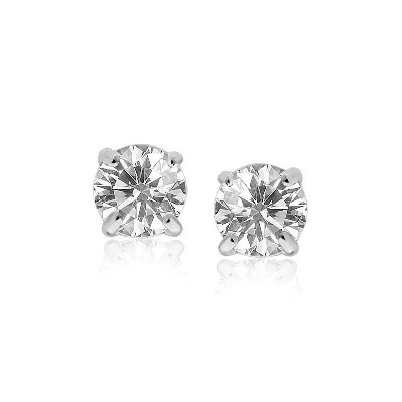 Tiered stack earrings-Sterling Silver 8.0mm Round CZ Stud Earrings