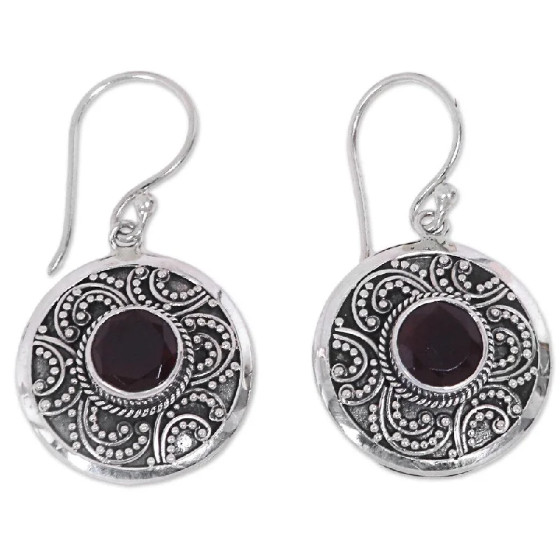 Gleam druzy earrings-Sterling Silver 'Balinese Aura' Garnet Earrings - 1.3*0.7