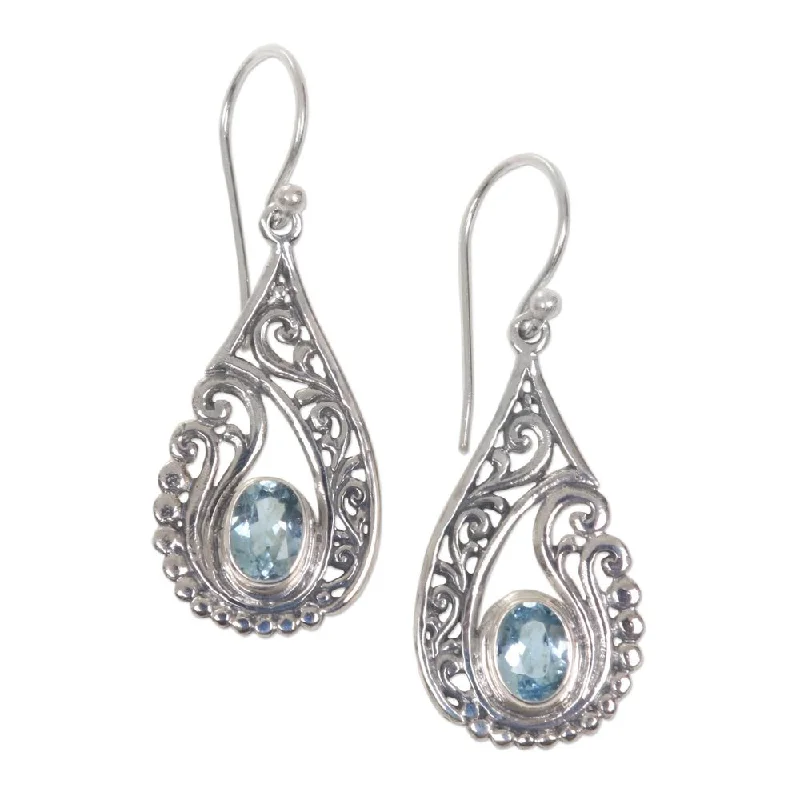 Faded patina earrings-Sterling Silver 'Blue Tendrils' Topaz Earrings