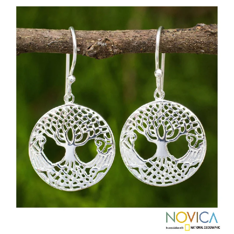 Cotton weave earrings-Sterling Silver 'Celtic Tree' Earrings (Thailand)