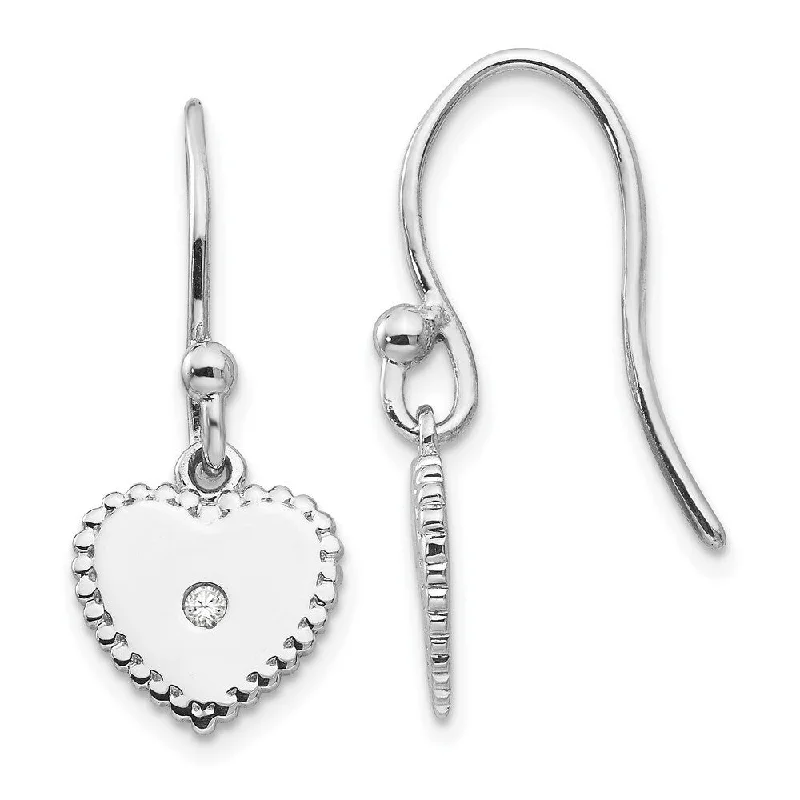 Old stone earrings-Sterling Silver Diamond Heart Dangle Earrings (L-24 mm, W-10 mm)