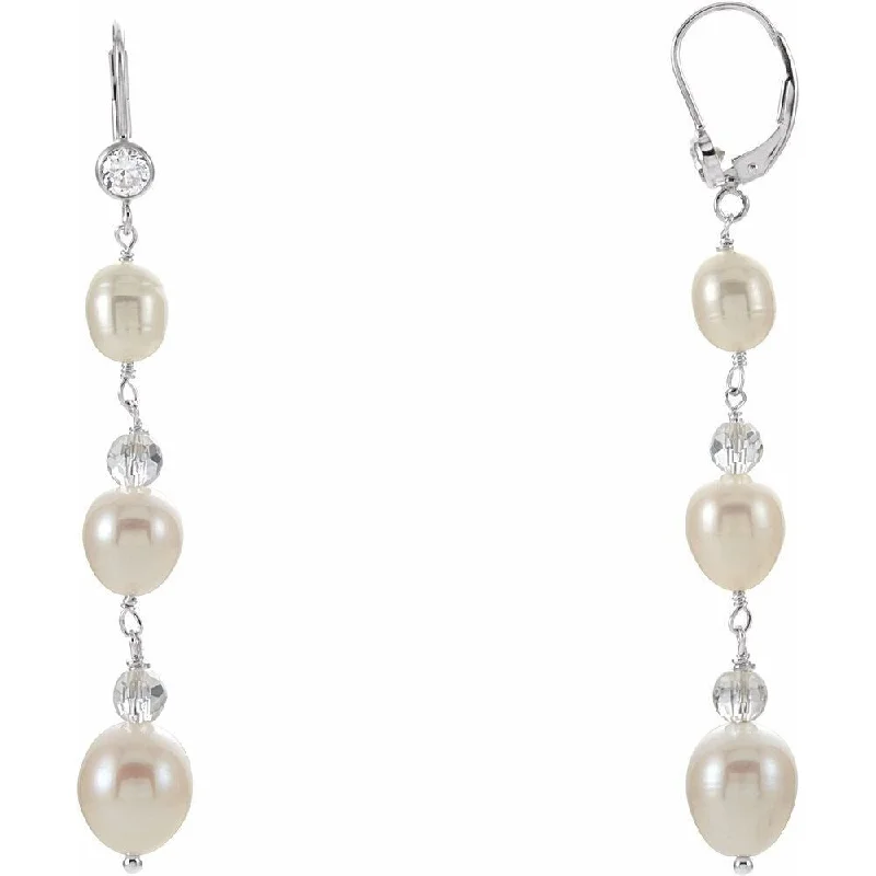 Iron forged earrings-Sterling Silver Freshwater Pearl & Crystal Dangle Earring for Women