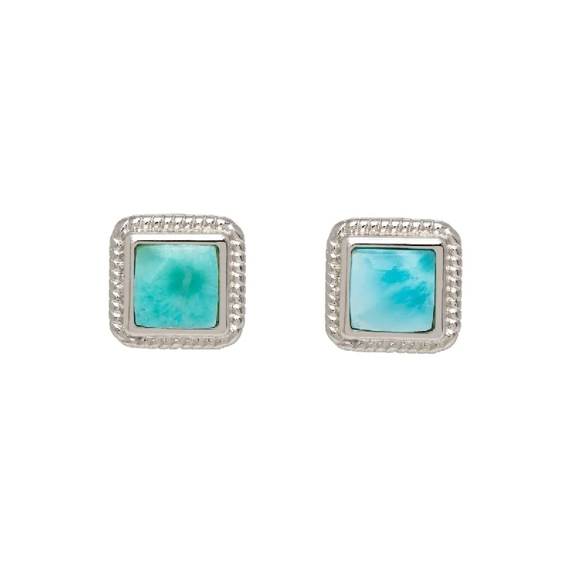 Linen strip earrings-Sterling Silver & Larimar Square Stud Earrings