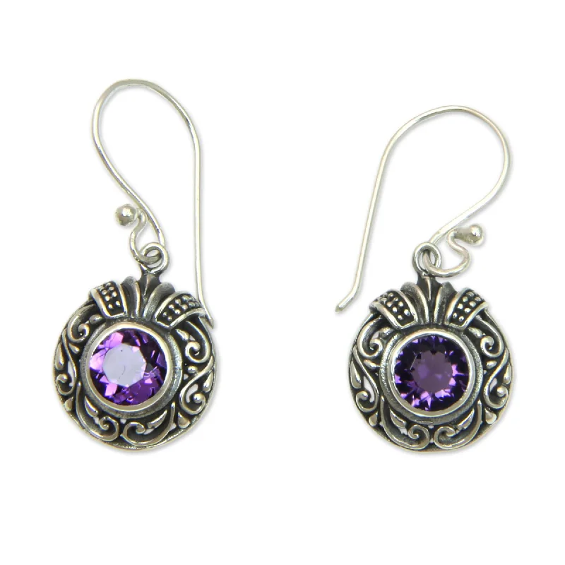 Silk weave earrings-Sterling Silver 'Lilac Ladybug' Amethyst Earrings (Indonesia)