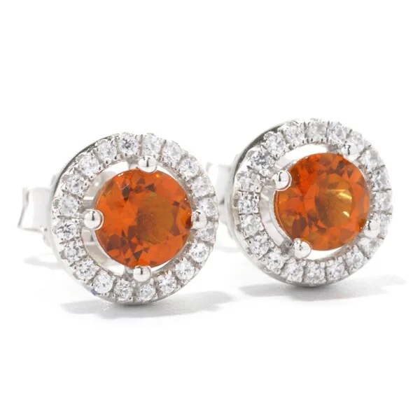 Scarlet ruby earrings-Sterling Silver Madeira Citrine White Zircon Stud Earrings