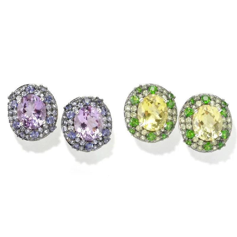 Coarse grain earrings-Sterling Silver Multi Gemstone Stud Earrings