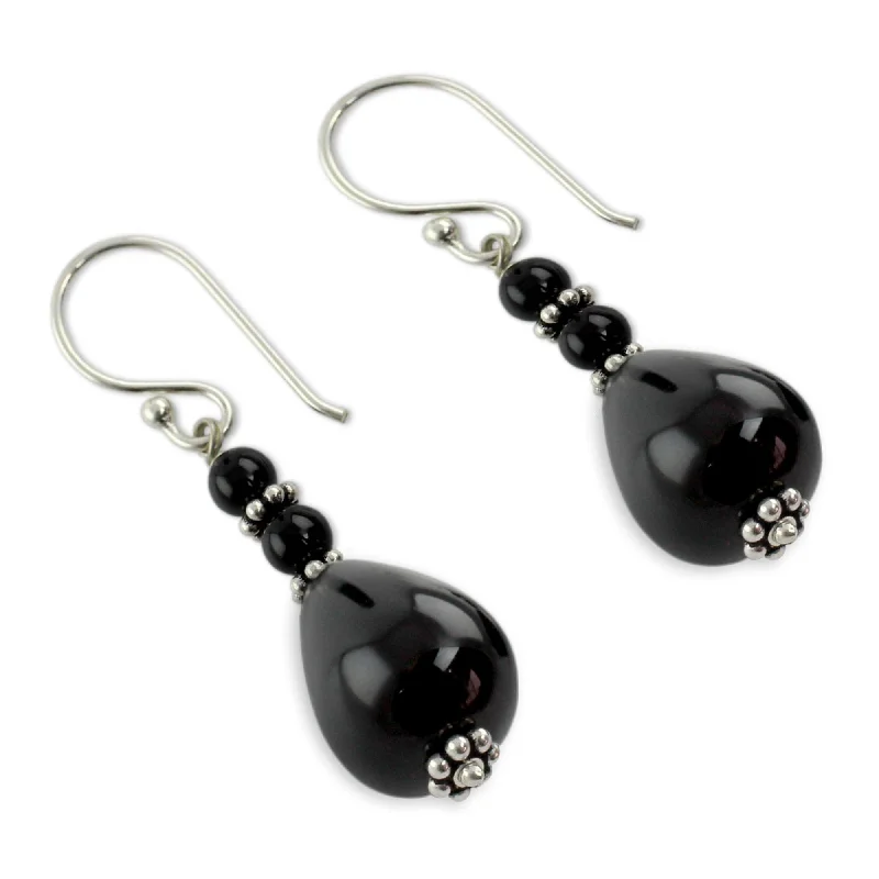 Crescent drop earrings-Sterling Silver Orissa Odyssey Onyx Earrings