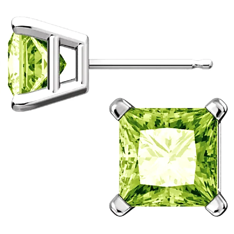 Peak gem earrings-Sterling Silver Princess Cut Peridot Ice CZ Basket Set Stud Earrings