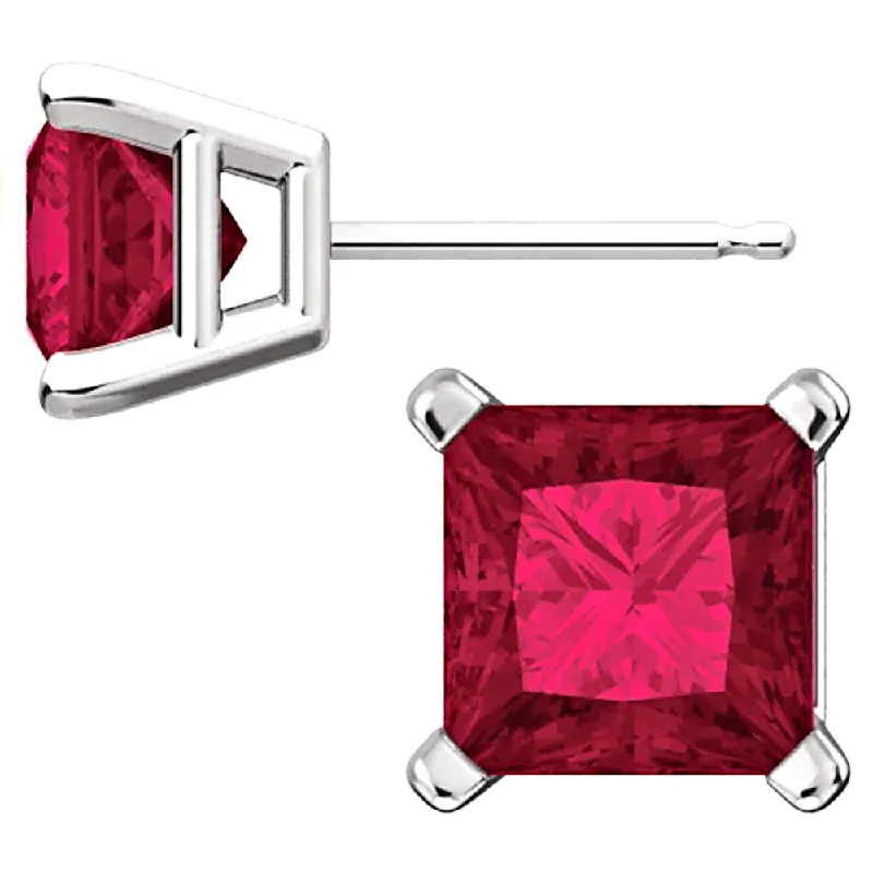 Violet bloom earrings-Sterling Silver Princess Cut Ruby Ice CZ Basket Set Stud Earrings