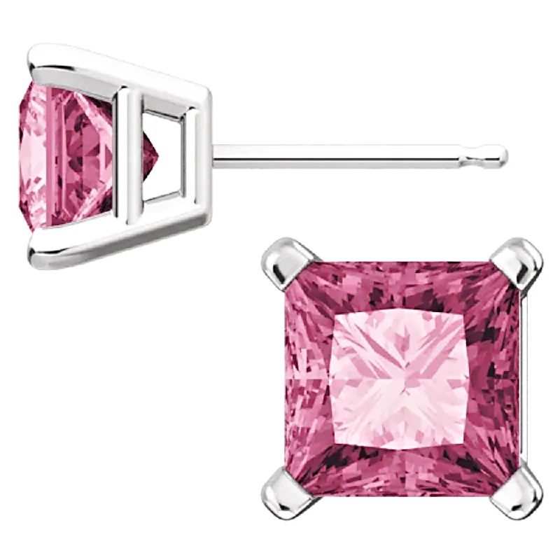 Shell fragment earrings-Sterling Silver Princess Cut Tourmaline Ice CZ Basket Set Stud Earrings