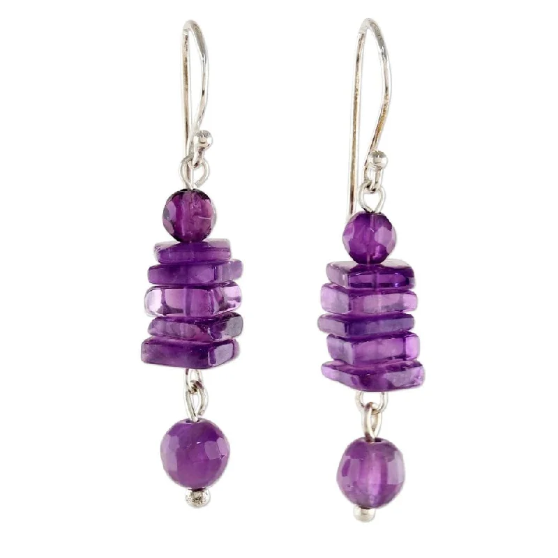 Baroque bend earrings-Sterling SIlver 'Purple Monoliths' Amethyst Earrings - 1.6*0.3