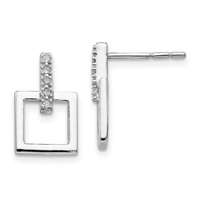 Willow wrap earrings-Sterling Silver RH Plated White Ice .05ct. Diamond Square Earrings