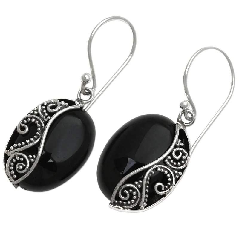 Sixteen-stone earrings-Sterling Silver Serene Night Onyx Earrings (Indonesia) - 1.4L*0.6W