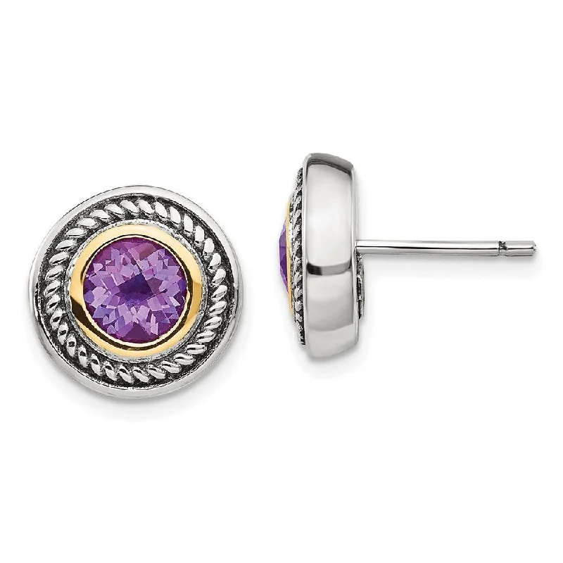 Edge gem earrings-Sterling Silver w/14k Amethyst Earrings