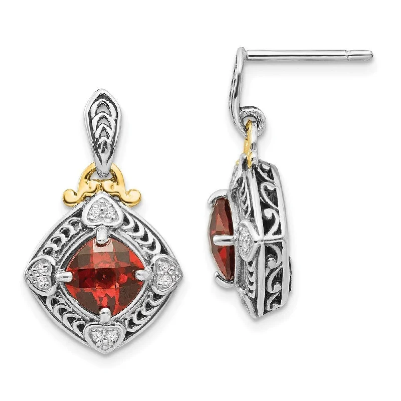 Quartz grit earrings-Sterling Silver w/14k Diamond & Garnet Earrings