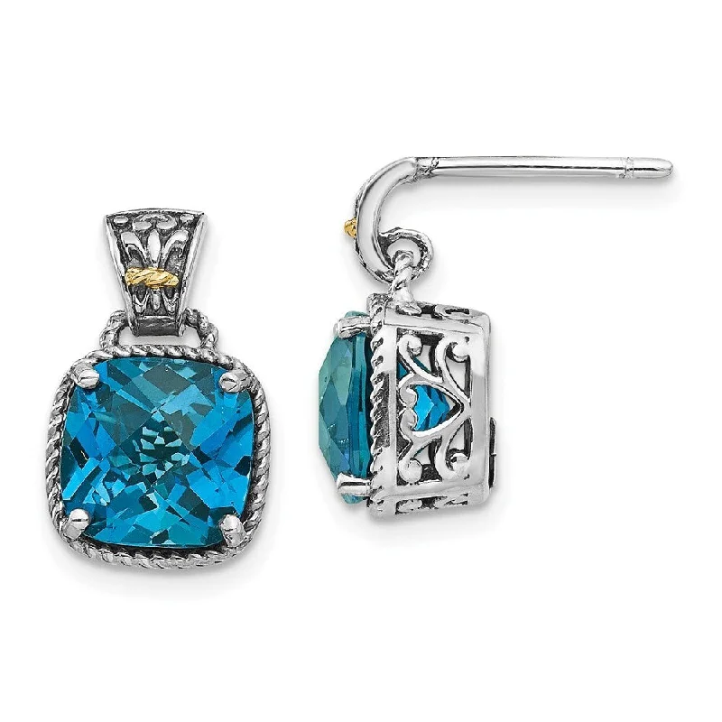 Barley stalk earrings-Sterling Silver w/14k London Blue Topaz Post Earrings