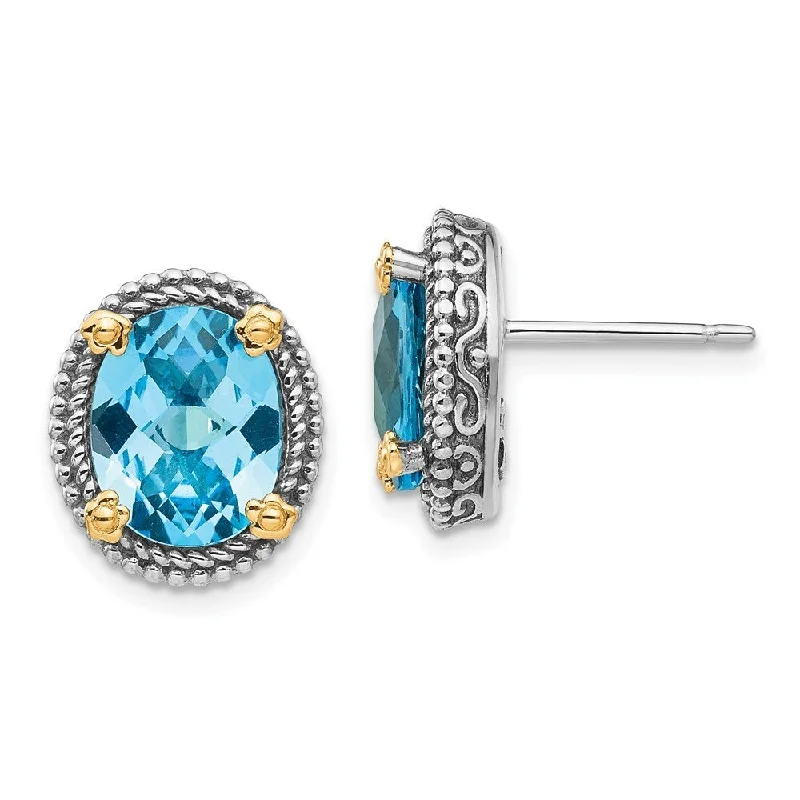 Vortex twist earrings-Sterling Silver w/14k Swiss Blue Topaz Earrings