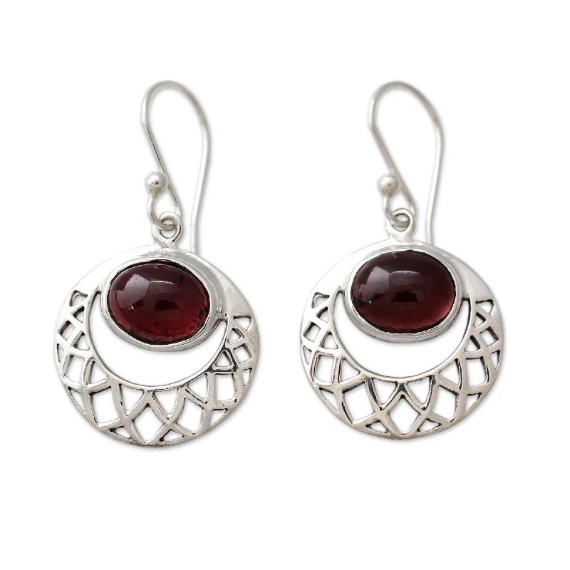 Norse weave earrings-Sterling Silver 'Web of Hope' Garnet Earrings