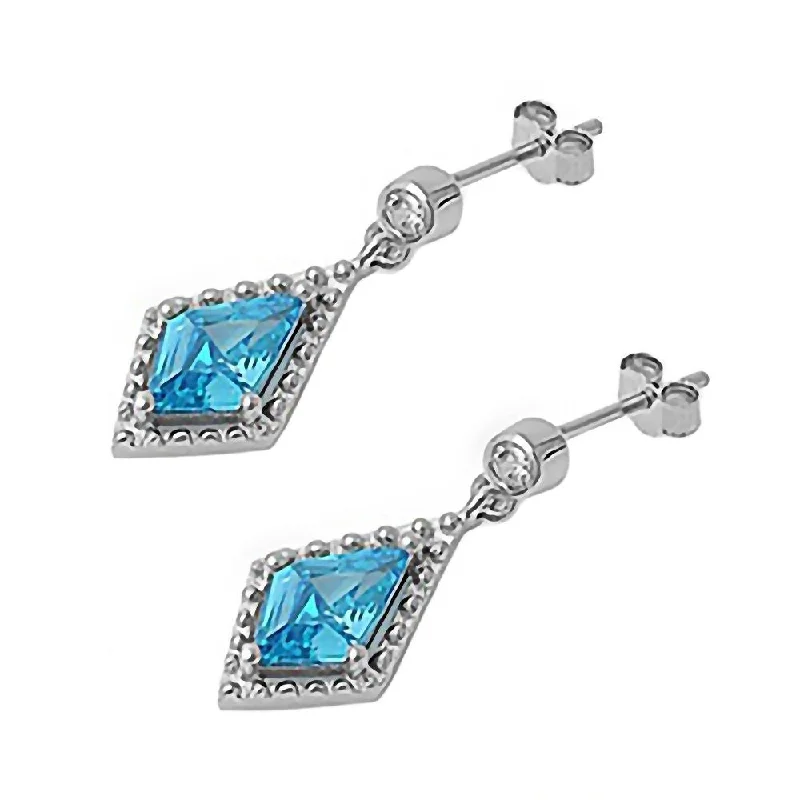 Wool wrap earrings-Torrin: 0.8ct Kite-cut Swiss Blue Topaz Ice CZ Dangle Drop Earrings