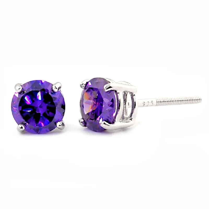 Knit hoop earrings-Trustmark Brilliant Cut Amethyst Ice CZ Screw Back Earrings Sterling Silver