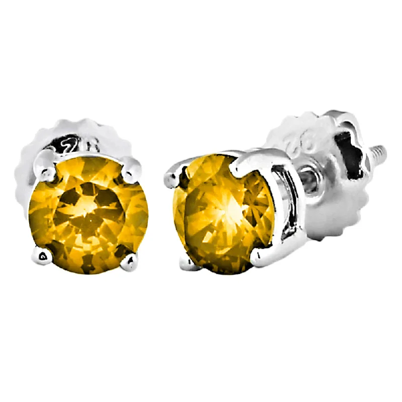 Ripple swirl earrings-Trustmark Citrine Ice CZ Screw Back Earrings Sterling Silver