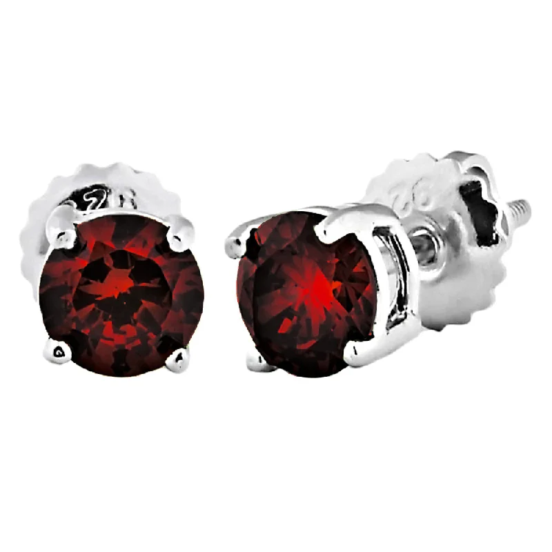 Edge gem earrings-Trustmark Brilliant Cut Garnet Ice CZ Screw Back Earrings Sterling Silver