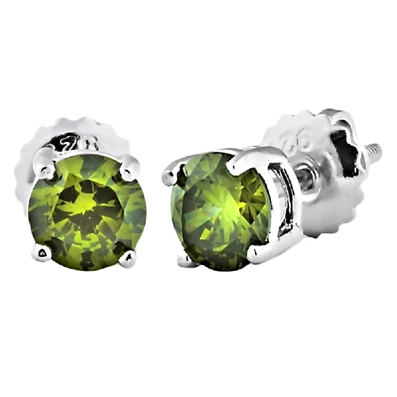 Retro mine earrings-Trustmark Brilliant Cut Peridot Ice CZ Screw Back Earrings Sterling Silver