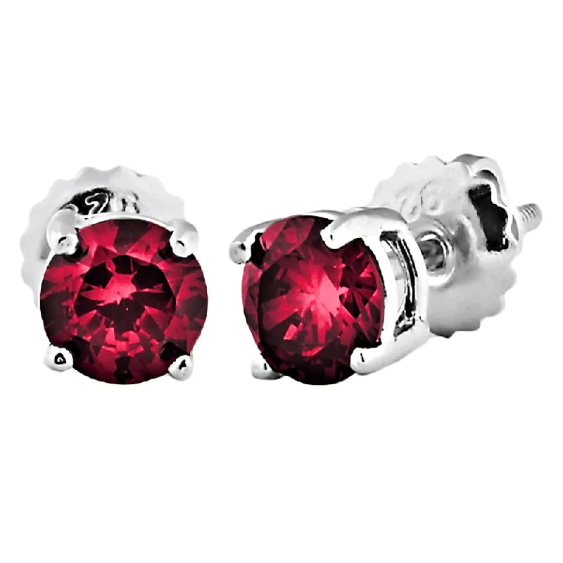 Fir sprig earrings-Trustmark Brilliant Cut Ruby Ice CZ Screw Back Earrings Sterling Silver