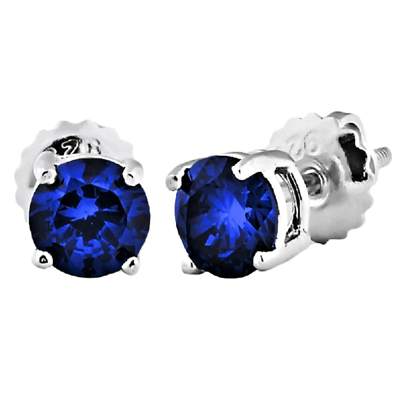 Moor grass earrings-Trustmark Brilliant Cut Sapphire Ice CZ Screw Back Earrings Sterling Silver