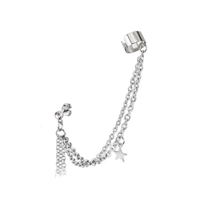 Classic flair earrings-Vega: Crystal Stud Chain with Star Dangle and End Clip 316 Stainless Steel