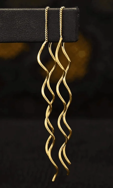 Molten alloy earrings-Whirl Cascade Earrings in 10k Yellow Gold