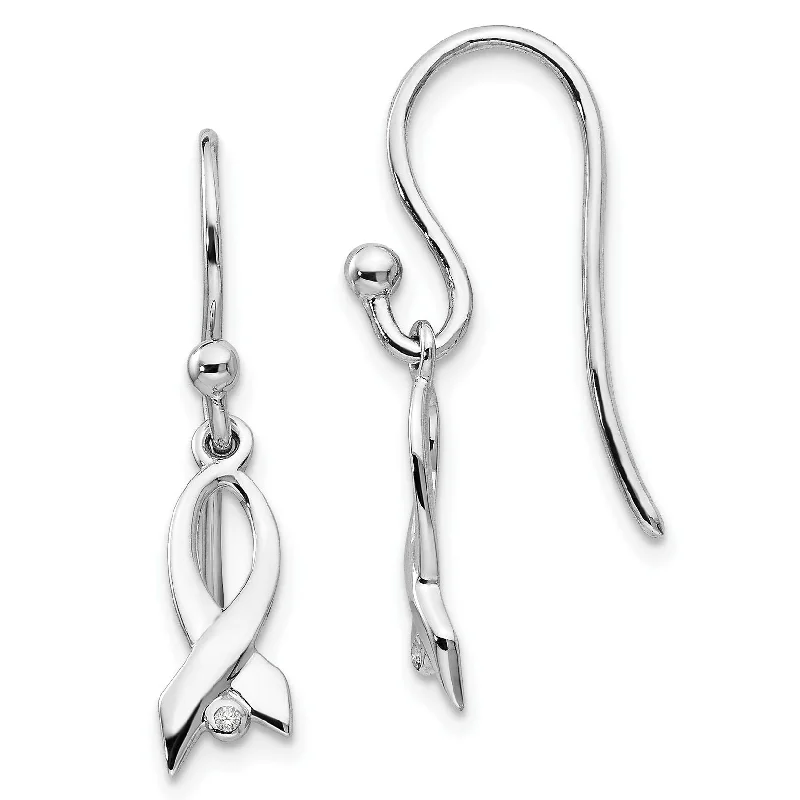 Tartan check earrings-White Ice .01ct Diamond Ribbon Dangle Earrings Sterling Silver